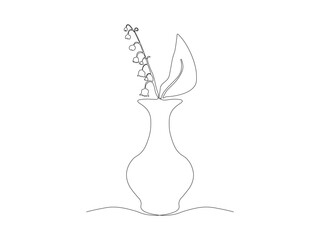Abstract flower vase with flower lily of the valley. continuous One line art drawing