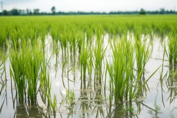Obraz premium growing rice plants in a flooded field