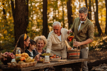 Family having lunch in the forest during picnic