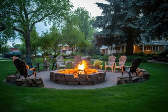 bonfire set for an outdoor evening gathering of alumni