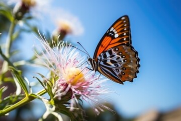 Fototapeta premium close up shot of a butterfly on a flower in summer