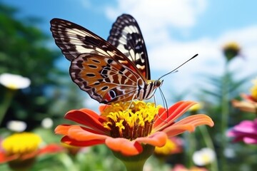 Obraz premium close up shot of a butterfly on a flower in summer