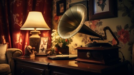 Vintage gramophone enveloping the room in Lofi charm