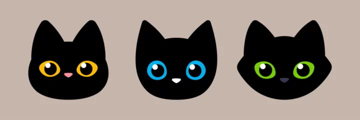Fotobehang Vector Black Cat Heads Illustration © siridhata