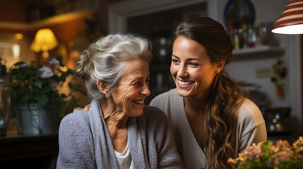 Mujer cuidando de una persona mayor en su casa, dependiencia, mujer mayor, Generative AI