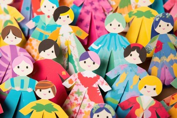 group of multicolored paper dolls