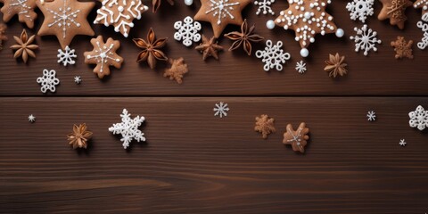 Wooden table decorate with Christmas theme. Generative AI