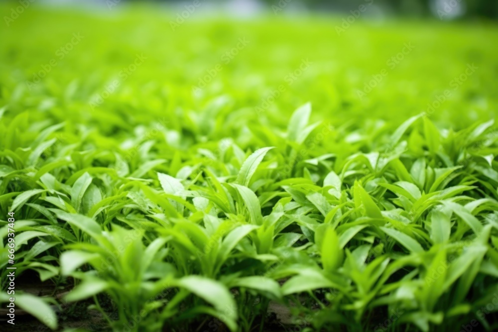 Wall mural close-up image of fresh, green tea leaves