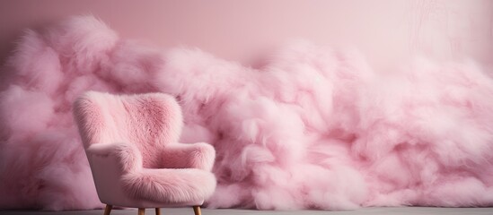 Modern luxury interior featuring a pink velvet armchair on a fluffy carpet
