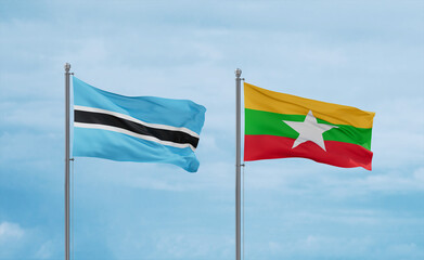 Myanmar and Botswana flags, country relationship concept
