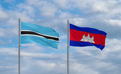 Cambodia and Botswana flags, country relationship concept