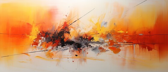 Vibrant abstract painting with bright splashes of red, orange, and yellow in a modern futuristic style, perfect for adding energy and movement to your designs.