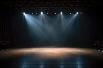 Fotobehang empty theater stage illuminated by spotlights © altitudevisual