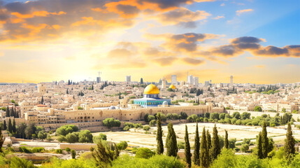 Fototapeta premium view on Jerusalem and the Temple Mount with the Dome of the Rock