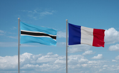 Botswana and France flags, country relationship concept