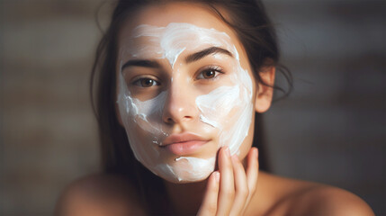 young woman applying face cream