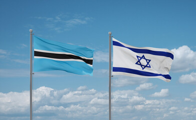 Israel and Botswana flags, country relationship concept