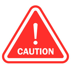 caution icon warning, exclamation with mark white on red triangle sign. vector illustration. 