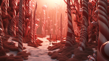 candy cane forest magical Christmas - obrazy, fototapety, plakaty
