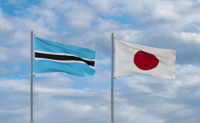 Japan and Botswana flags, country relationship concept
