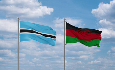 Malawi and Botswana flags, country relationship concept