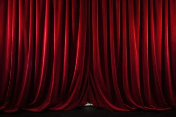 red velvet theater curtains close up with glowing lights - obrazy, fototapety, plakaty
