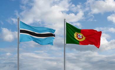 Portugal and Botswana flags, country relationship concept