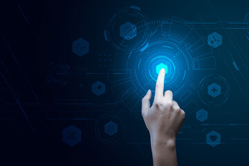 Hand point and touch.Healthcare and medical icon pattern innovation digital technology technology background. Medical, science and technology concepts. Abstract futuristic design.