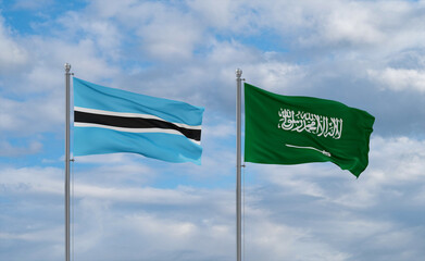 Botswana and Saudi Arabia flags, country relationship concepts