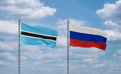 Russia and Botswana flags, country relationship concept