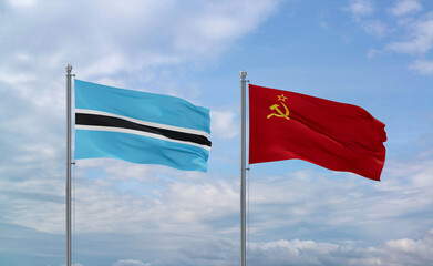 Soviet Union and Botswana flags, country relationship concept