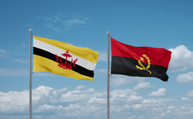 Brunei and Angola national flags, country relationship concept