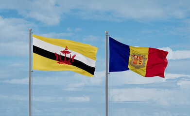 Brunei and Andorra national flags, country relationship concept