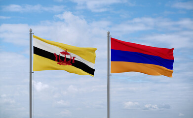 Armenia and Brunei flags, country relationship concept