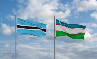 Uzbekistan and Botswana flags, country relationship concept