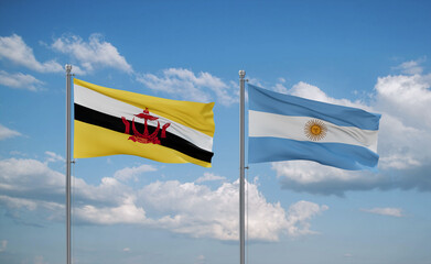 Argentina and Brunei flags, country relationship concept