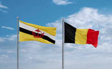Belgium and Brunei flags, country relationship concept