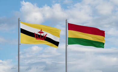 Bolivia and Brunei flags, country relationship concept