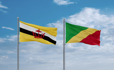 Congo and Brunei flags, country relationship concept