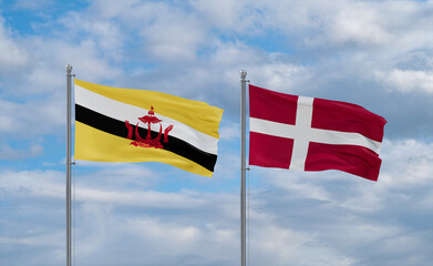 Denmark and Brunei flags, country relationship concept