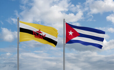 Cuba and Brunei flags, country relationship concept