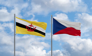 Czech Republic and Brunei flags, country relationship concept