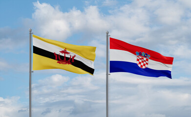 Croatia and Brunei flags, country relationship concept
