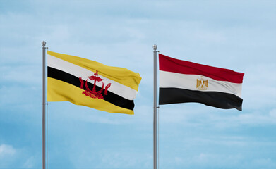 Egypt and Brunei flags, country relationship concept