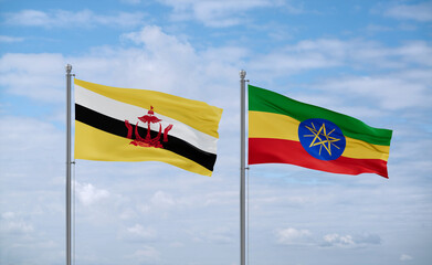 Ethiopia and Brunei flags, country relationship concept