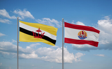 Brunei and French Polynesia flags, country relationship concept