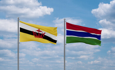 Gambia and Brunei flags, country relationship concept