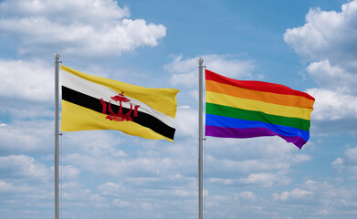 Gay Pride and Brunei flags, country relationship concept