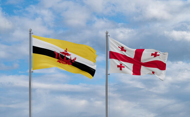 Georgia and Brunei flags, country relationship concept