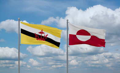 Greenland and Brunei flags, country relationship concept